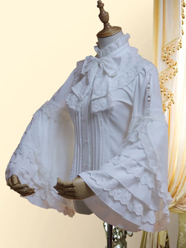 【2点購入で150OFF】【短納期】クラシックロリータシャツボウレースレイヤードラッフルシフォンホワイトロリータブラウス 【2点購入で150OFF】【短納期】クラシックロリータシャツボウレースレイヤードラッフルシフォンホワイトロリータブラウス