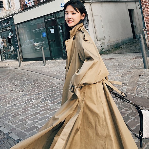 トレンチ風 アウター シャンパー ウインドブレーカー ロング丈 長袖 ボリューム袖 襟付き スーツ襟 フレア ワイド ベルト ウエストマーク シンプル カジュアル 大人 おしゃれ かっこいい レトロ