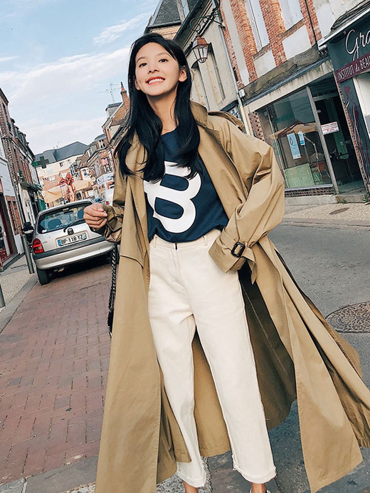 トレンチ風 アウター シャンパー ウインドブレーカー ロング丈 長袖 ボリューム袖 襟付き スーツ襟 フレア ワイド ベルト ウエストマーク シンプル カジュアル 大人 おしゃれ かっこいい レトロ