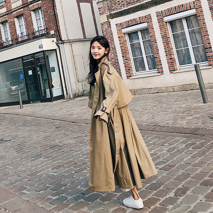 トレンチ風 アウター シャンパー ウインドブレーカー ロング丈 長袖 ボリューム袖 襟付き スーツ襟 フレア ワイド ベルト ウエストマーク シンプル カジュアル 大人 おしゃれ かっこいい レトロ