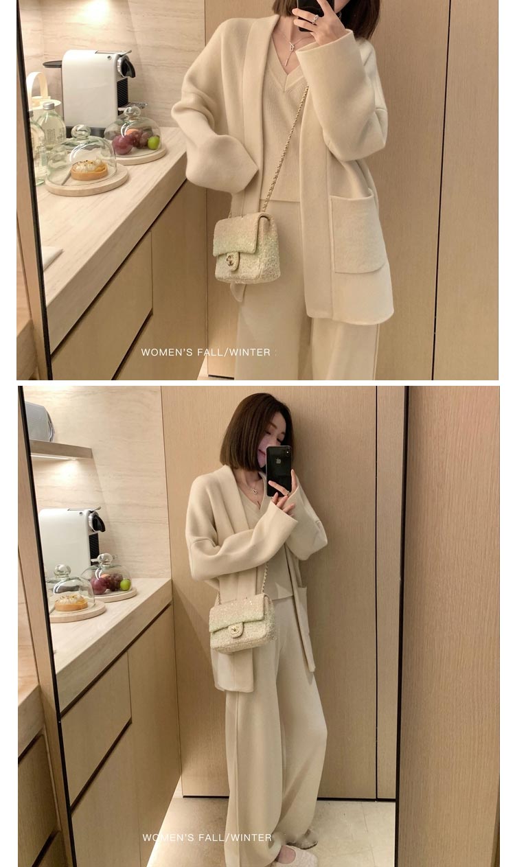セットアップ カーディガン レディース 秋冬 ニット カットソー ワイドパンツ ロング ニットアップ リブニット リブ ニットアウター アウター 長袖 パンツスーツ ニットウェア パンツセット キレイ