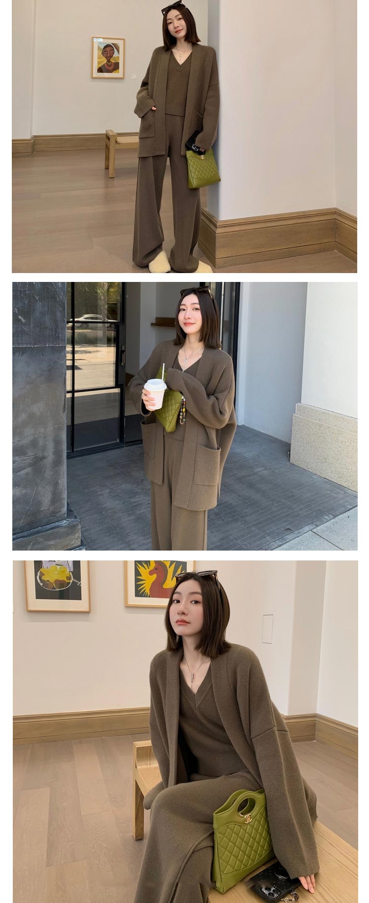 セットアップ カーディガン レディース 秋冬 ニット カットソー ワイドパンツ ロング ニットアップ リブニット リブ ニットアウター アウター 長袖 パンツスーツ ニットウェア パンツセット キレイ