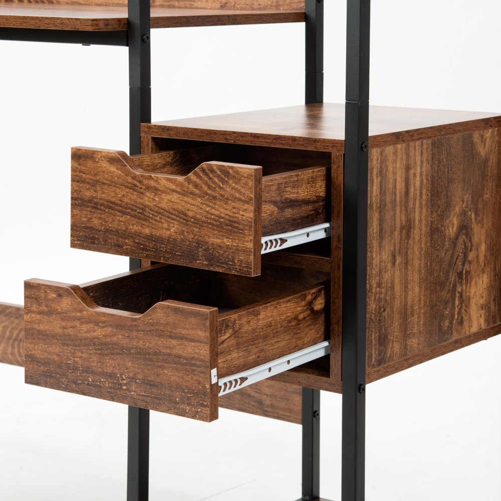 人気商品】【ダークブラウン】 パソコンデスク 引き出し付き 3段