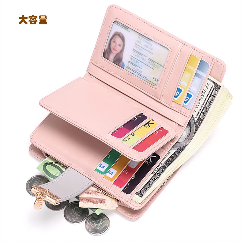 AnberKK 財布 レディース 二つ折り 本革 牛革 大容量 コンパクト 小さめ 多機能 収納 ジッパー 小銭入れ 短い ファッション プレゼント 人気 レザー(黒と白black)