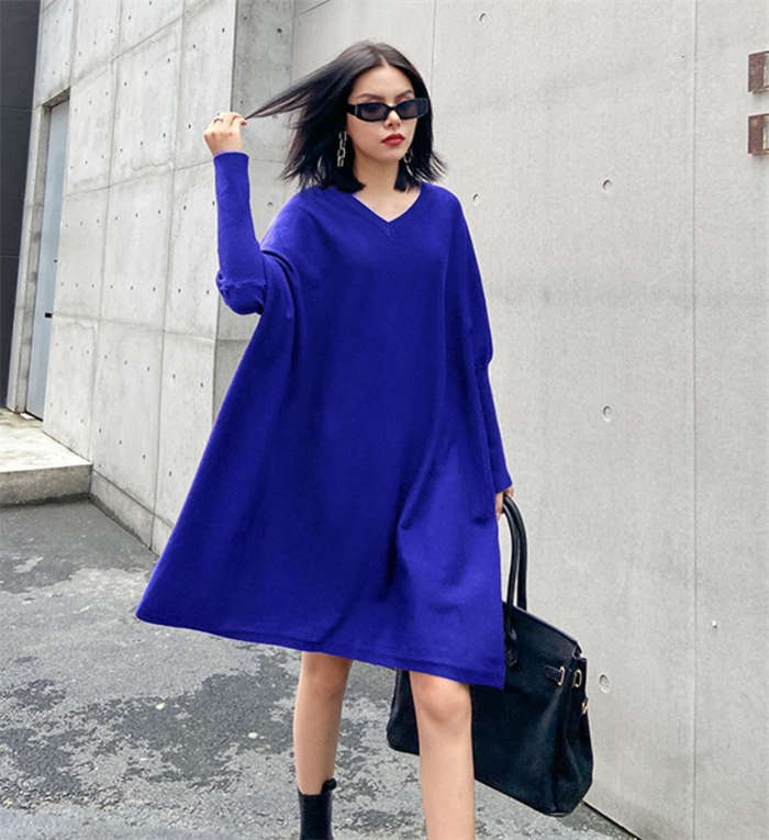 ニットワンピース Vネック チュニック ニットワンピ ロングワンピ ワンピース レディース 秋冬 膝丈 ゆったり 大きいサイズ 楽ちん シンプル 無地 ニット 長袖 ドルマンスリーブ フォーマル 大人