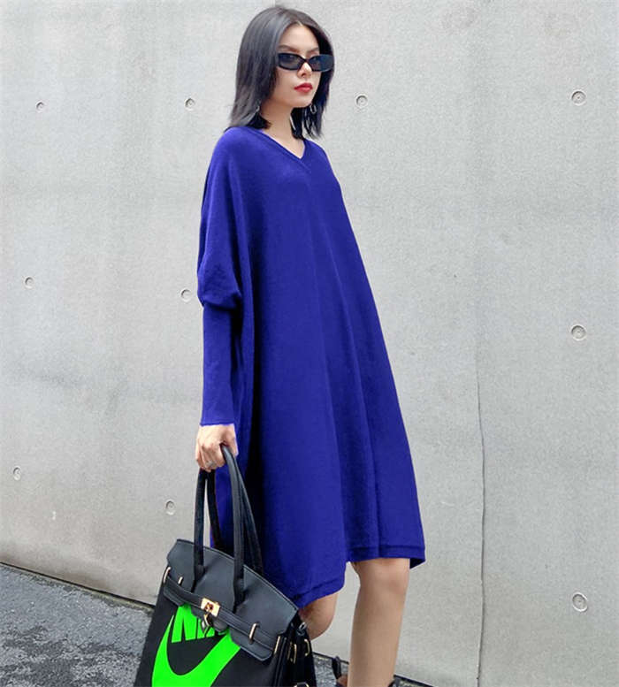 ニットワンピース Vネック チュニック ニットワンピ ロングワンピ ワンピース レディース 秋冬 膝丈 ゆったり 大きいサイズ 楽ちん シンプル 無地 ニット 長袖 ドルマンスリーブ フォーマル 大人