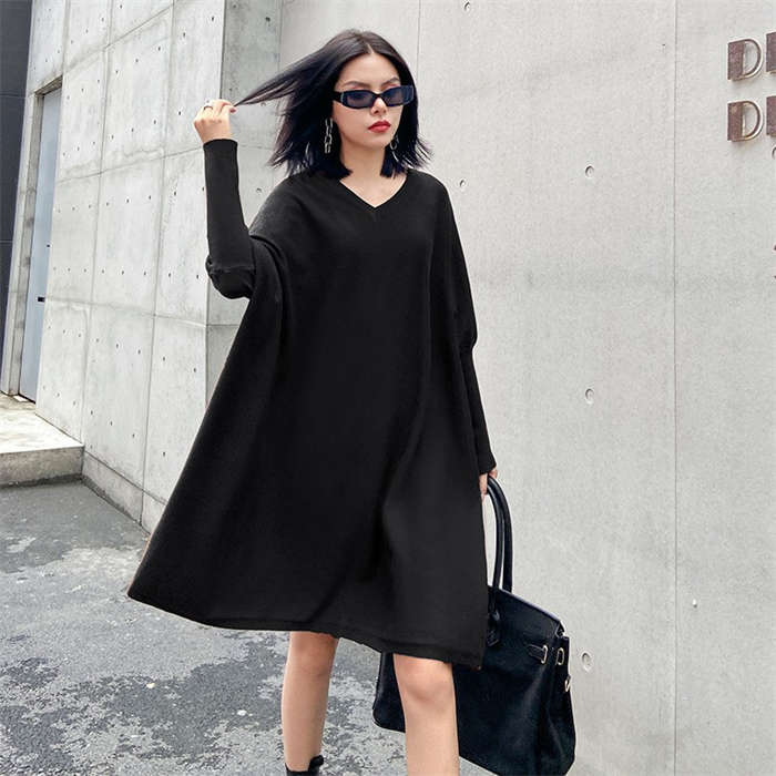 ニットワンピース Vネック チュニック ニットワンピ ロングワンピ ワンピース レディース 秋冬 膝丈 ゆったり 大きいサイズ 楽ちん シンプル 無地 ニット 長袖 ドルマンスリーブ フォーマル 大人