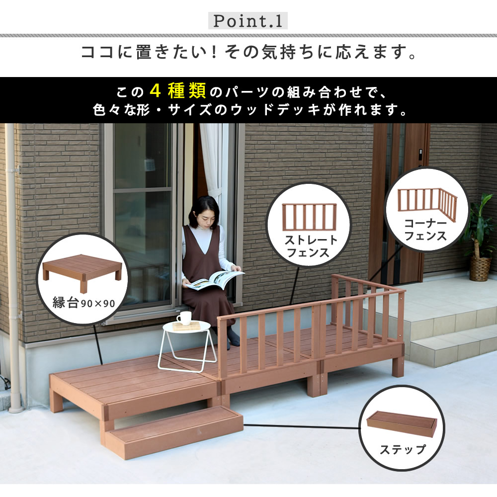 住まいスタイル 人工木ウッドデッキ ecofeel(エコフィール)2台 ステップセット PWDE-2P-STP 住まいスタイル 人工木ウッドデッキ ecofeel(エコフィール)2台 ステップセット PWDE-2P-STP