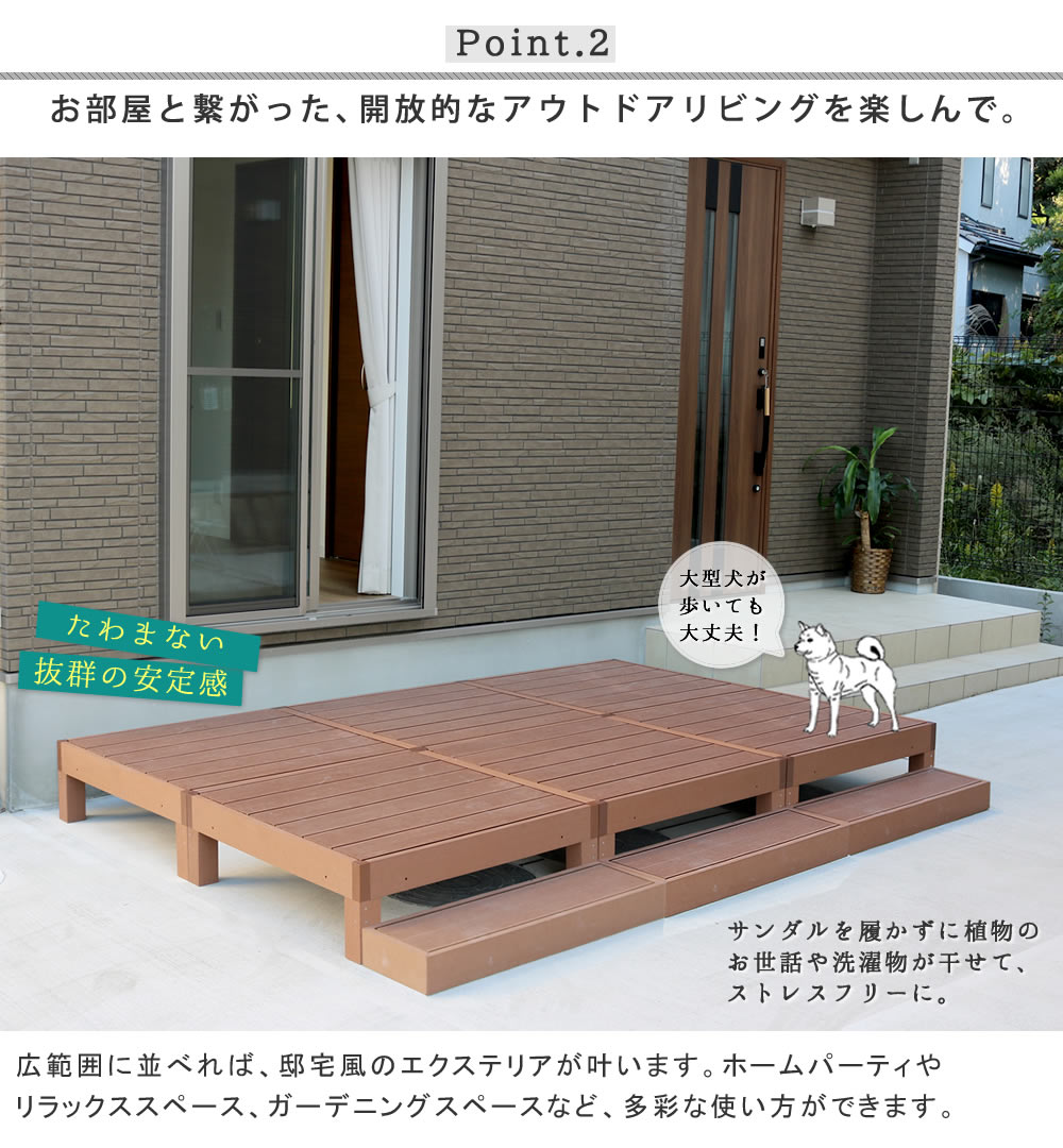 住まいスタイル 人工木ウッドデッキ ecofeel(エコフィール)2台 ステップセット PWDE-2P-STP 住まいスタイル 人工木ウッドデッキ ecofeel(エコフィール)2台 ステップセット PWDE-2P-STP