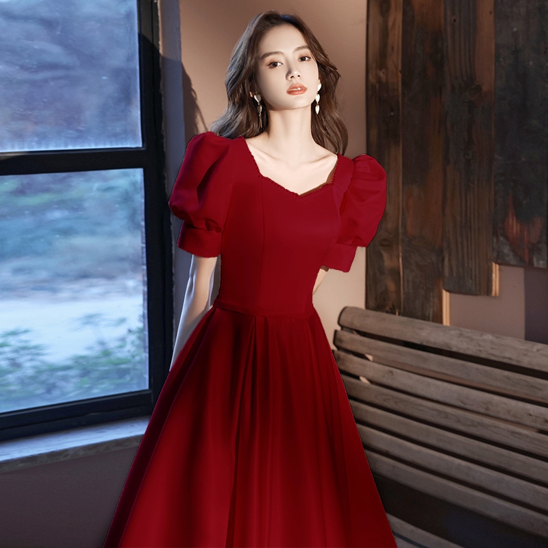 宴会イブニングドレス 2024 新しいライトシャンパンサテンパフスリーブロングドレスホストアート試験コーラスドレス 宴会イブニングドレス 2024 新しいライトシャンパンサテンパフスリーブロングドレスホストアート試験コーラスドレス