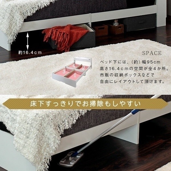 ダブルベッド マットレスセット リバーシブルポケットコイル フィットコイルマット コンセント 棚付ヘッドボード ベッド下収納