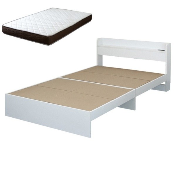 ダブルベッド マットレスセット リバーシブルポケットコイル フィットコイルマット コンセント 棚付ヘッドボード ベッド下収納