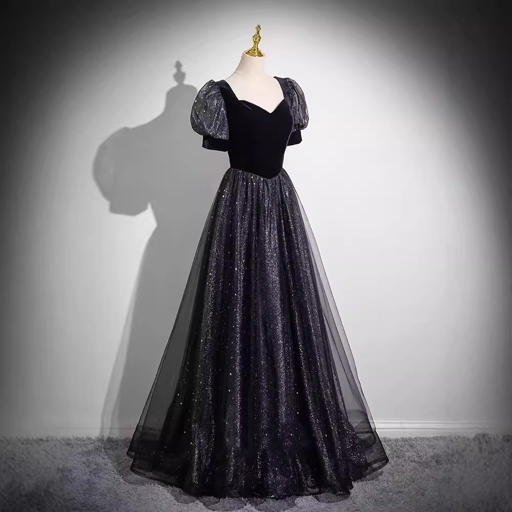 ブラックイブニングドレス2025宴会気質ホスト芸術試験コーラスパフォーマンス服夏 ブラックイブニングドレス2025宴会気質ホスト芸術試験コーラスパフォーマンス服夏