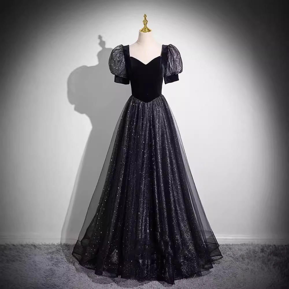 ブラックイブニングドレス2025宴会気質ホスト芸術試験コーラスパフォーマンス服夏 ブラックイブニングドレス2025宴会気質ホスト芸術試験コーラスパフォーマンス服夏