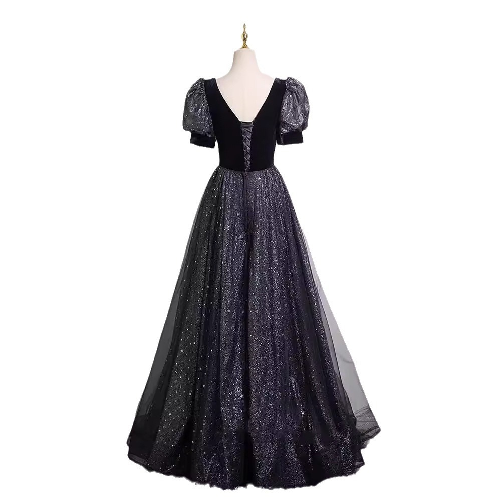 ブラックイブニングドレス2025宴会気質ホスト芸術試験コーラスパフォーマンス服夏 ブラックイブニングドレス2025宴会気質ホスト芸術試験コーラスパフォーマンス服夏