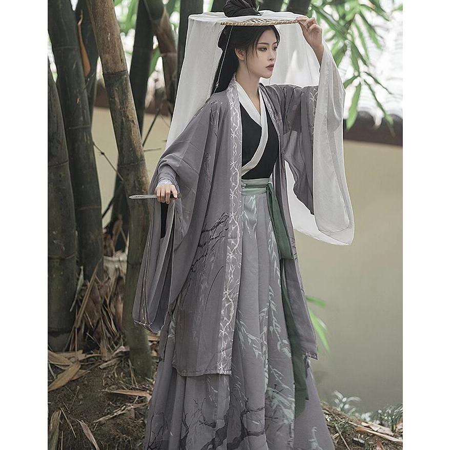 バレンタインデー 漢服 3点セット 大人 ユニセックス 暗色系 チャイナ服 コスプレ衣装 暗黒 中華服 レディース メンズ グレー系 中国古代服装 魏晋 交差襟 振袖