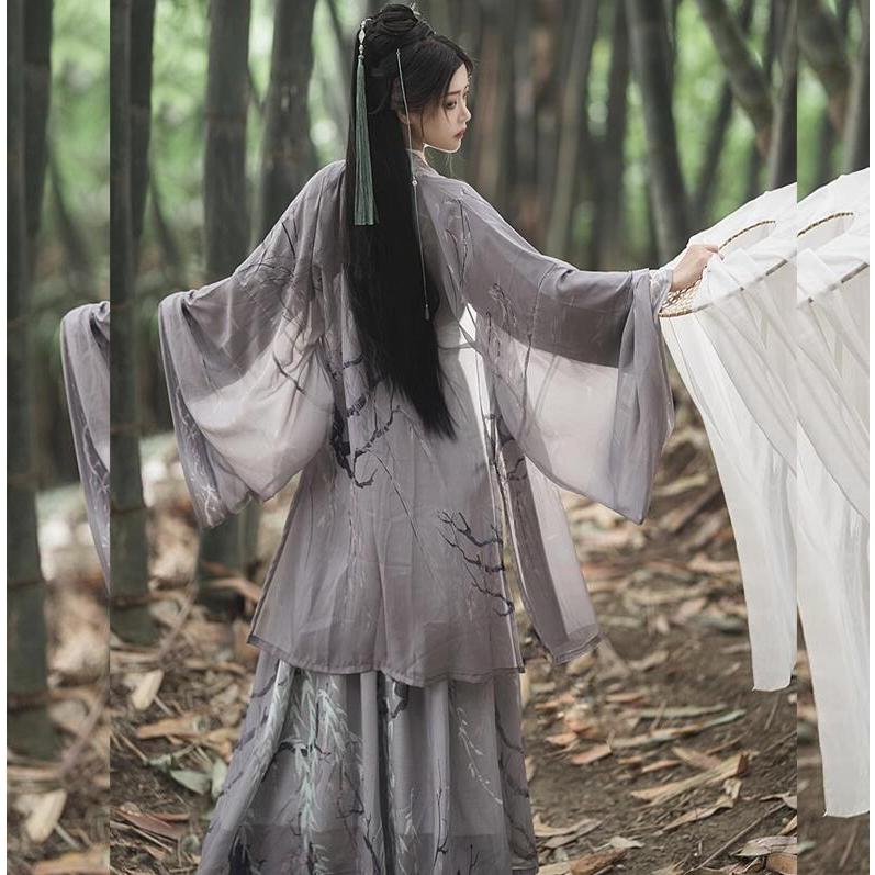 バレンタインデー 漢服 3点セット 大人 ユニセックス 暗色系 チャイナ服 コスプレ衣装 暗黒 中華服 レディース メンズ グレー系 中国古代服装 魏晋 交差襟 振袖