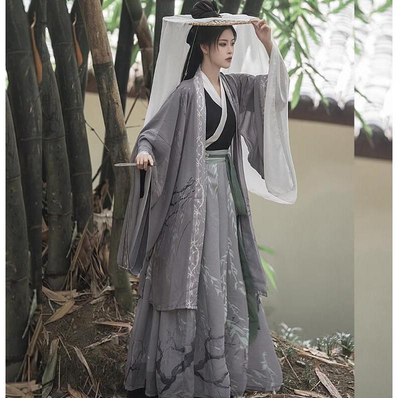 バレンタインデー 漢服 3点セット 大人 ユニセックス 暗色系 チャイナ服 コスプレ衣装 暗黒 中華服 レディース メンズ グレー系 中国古代服装 魏晋 交差襟 振袖