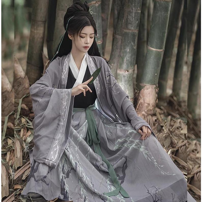バレンタインデー 漢服 3点セット 大人 ユニセックス 暗色系 チャイナ服 コスプレ衣装 暗黒 中華服 レディース メンズ グレー系 中国古代服装 魏晋 交差襟 振袖