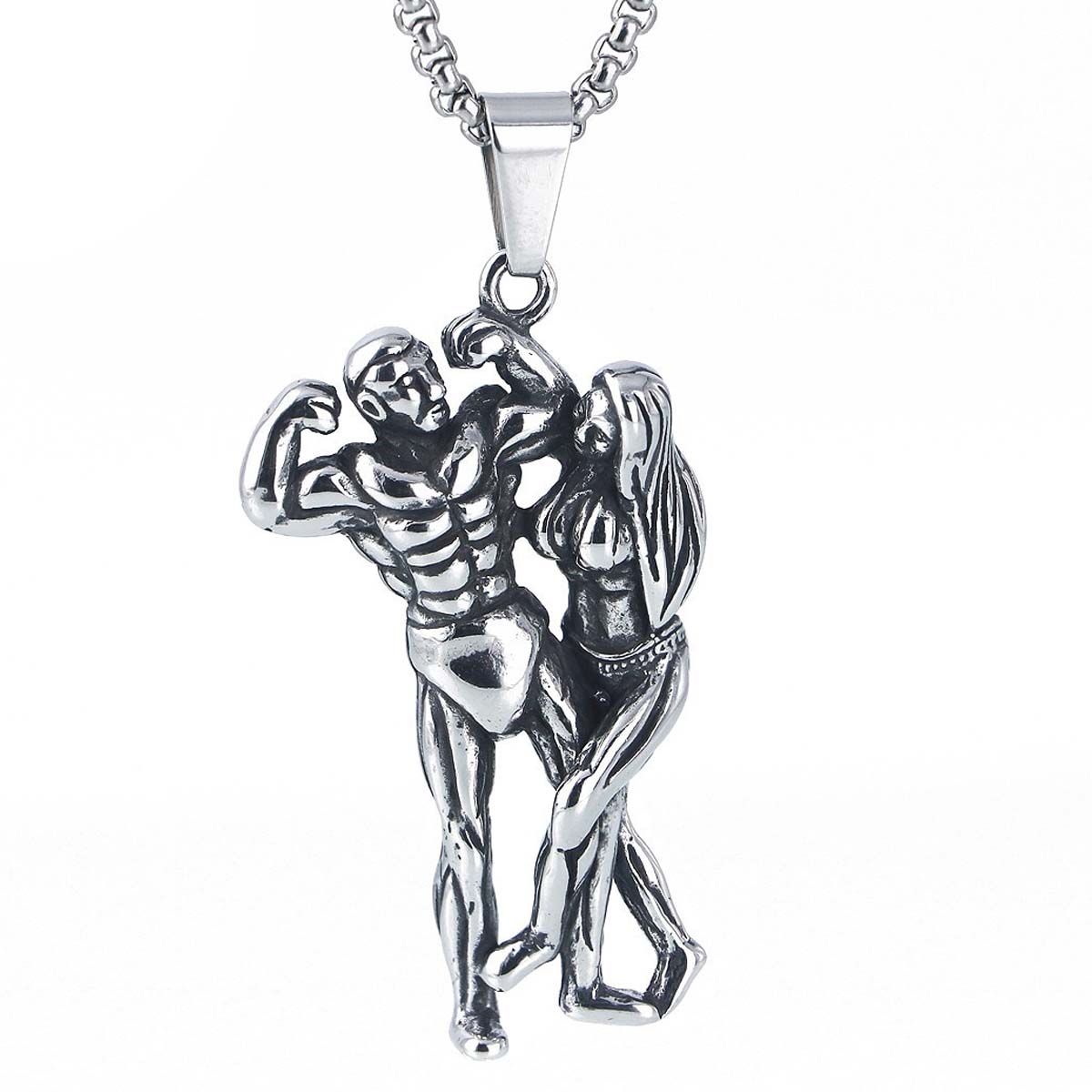 フィットネスカップルステンレスネックレス(60cmのステンレスチェーン付き) ネックレスチェーン ペンダントトップ サージカルステンレス316L メンズ レディース チョーカー 立体 おもしろ 面白い フィットネスカップルステンレスネックレス(60cmのステンレスチェーン付き) ネックレスチェーン ペンダントトップ サージカルステンレス316L メンズ レディース チョーカー 立体 おもしろ 面白い