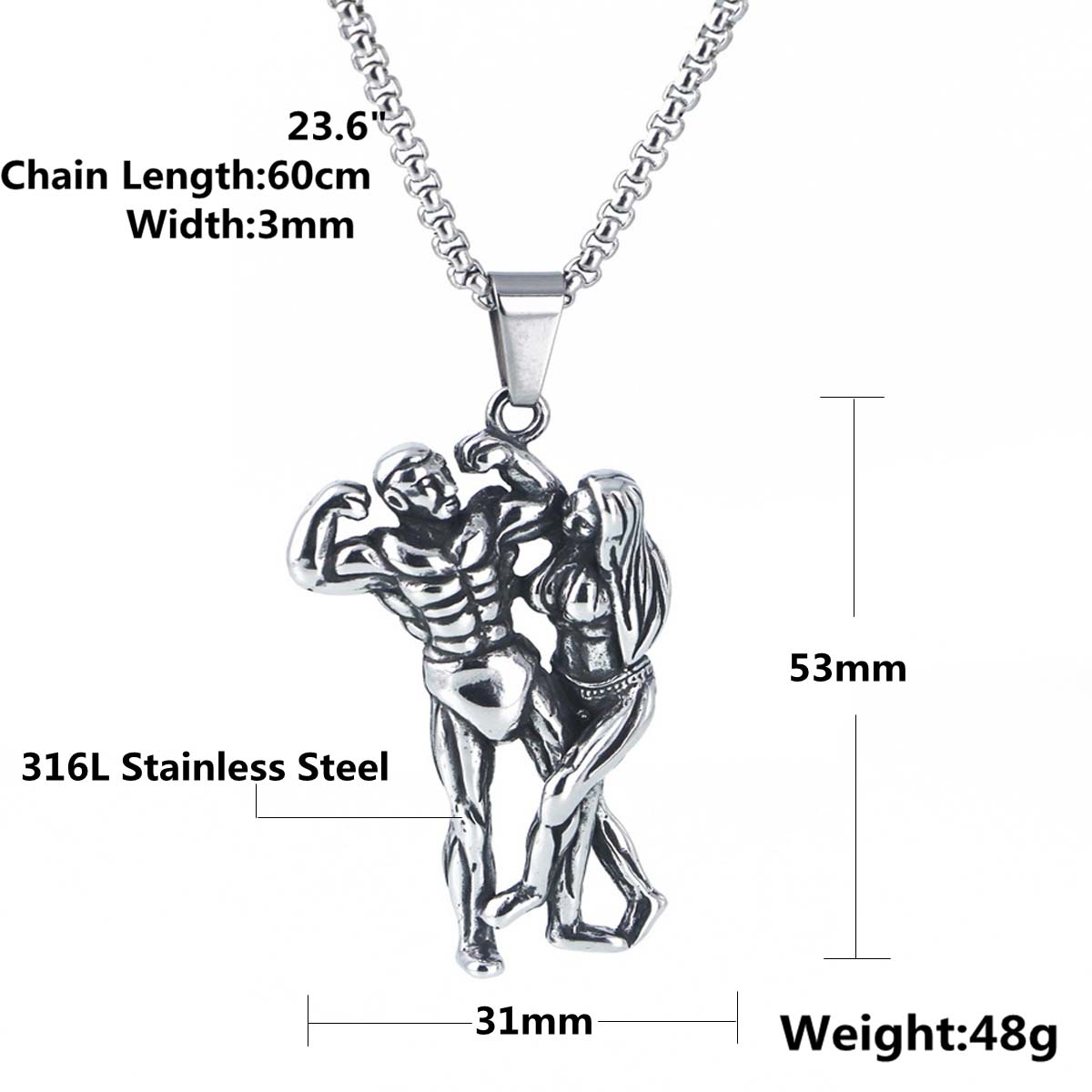 フィットネスカップルステンレスネックレス(60cmのステンレスチェーン付き) ネックレスチェーン ペンダントトップ サージカルステンレス316L メンズ レディース チョーカー 立体 おもしろ 面白い フィットネスカップルステンレスネックレス(60cmのステンレスチェーン付き) ネックレスチェーン ペンダントトップ サージカルステンレス316L メンズ レディース チョーカー 立体 おもしろ 面白い