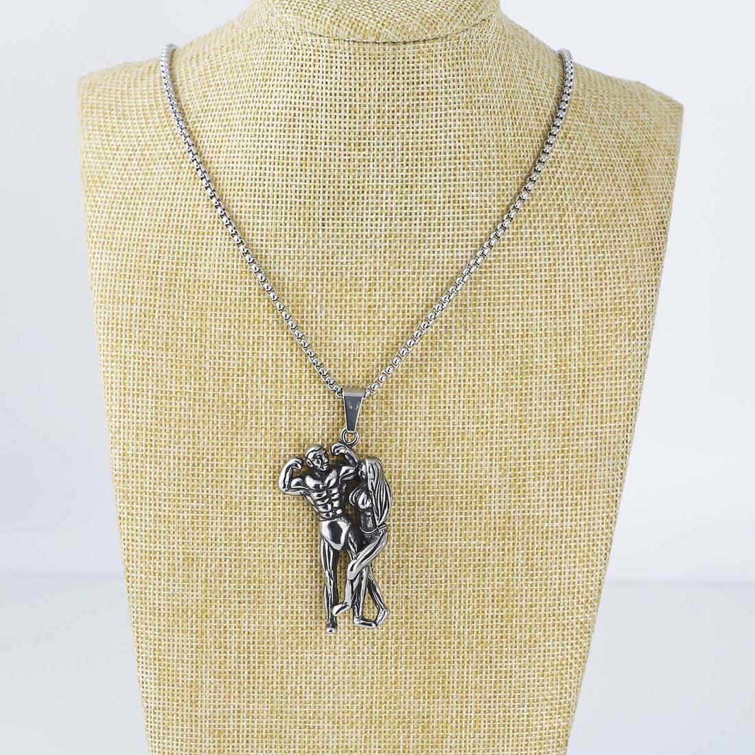 フィットネスカップルステンレスネックレス(60cmのステンレスチェーン付き) ネックレスチェーン ペンダントトップ サージカルステンレス316L メンズ レディース チョーカー 立体 おもしろ 面白い フィットネスカップルステンレスネックレス(60cmのステンレスチェーン付き) ネックレスチェーン ペンダントトップ サージカルステンレス316L メンズ レディース チョーカー 立体 おもしろ 面白い