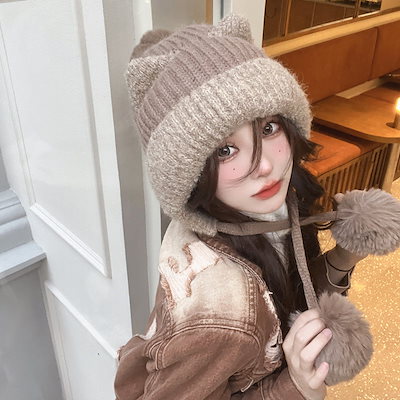 ラスト1点☆MLB Korea 猫耳 ミャオン ビーニー 紐付き 韓国限定 白 MLB