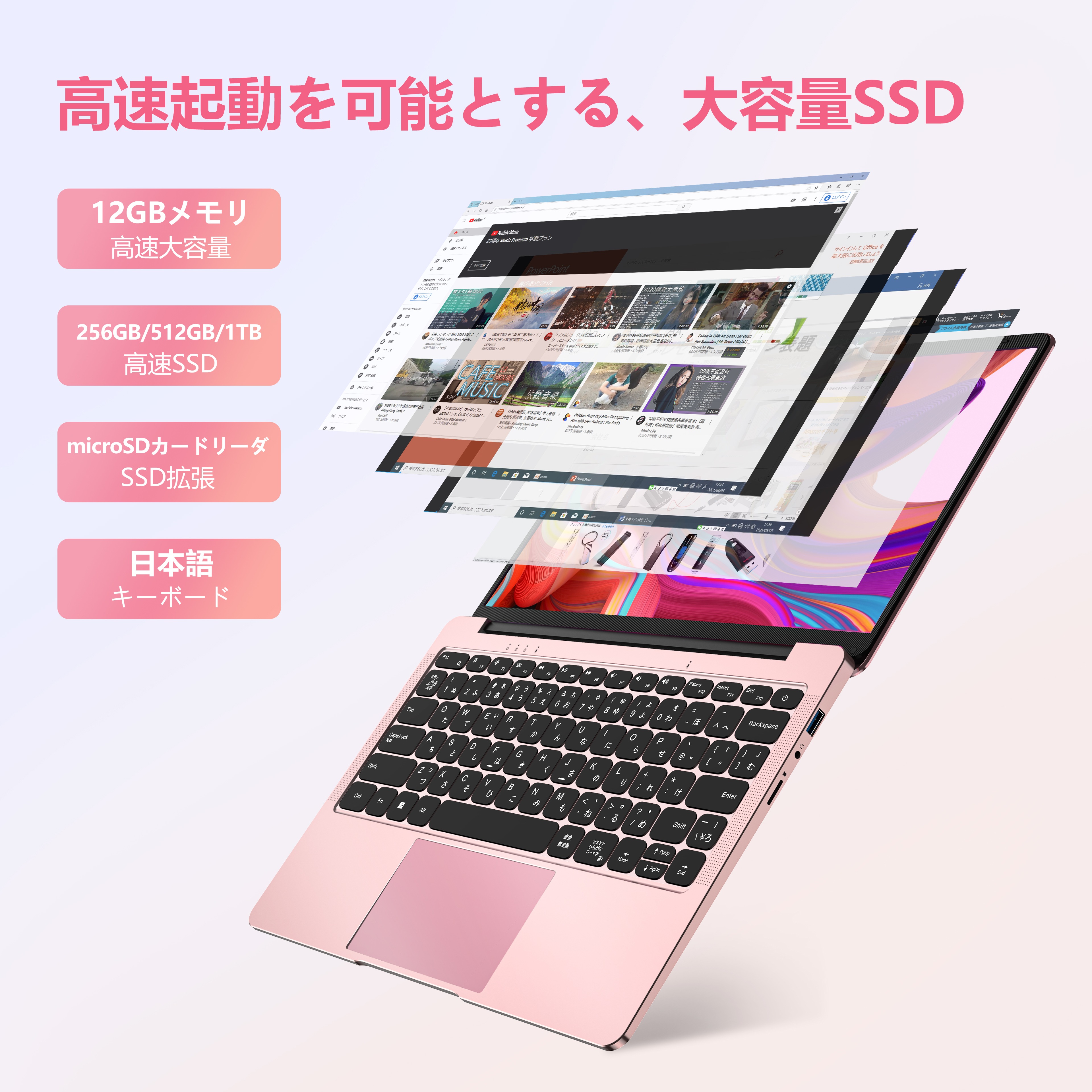 [パソコンランキング1位受賞]即日発送 ノートパソコン 新品 ピンク Office付き Win11 Pro 日本語キーボード テレワーク応援 メモリー:12GB/高速SSD:1TB