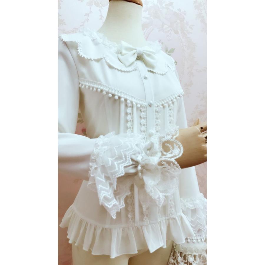 ロリータ ブラウス ベルスリーブ 長袖 ゴスロリ 姫系 フリル スリム エレガント ホワイト