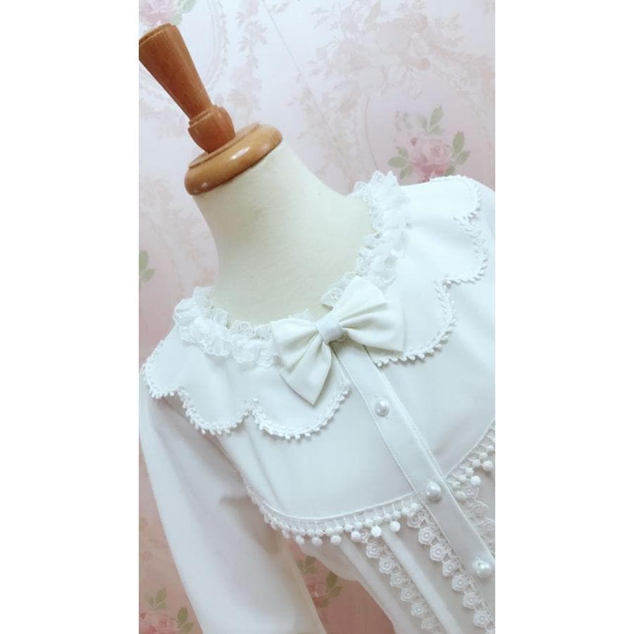 ロリータ ブラウス ベルスリーブ 長袖 ゴスロリ 姫系 フリル スリム エレガント ホワイト