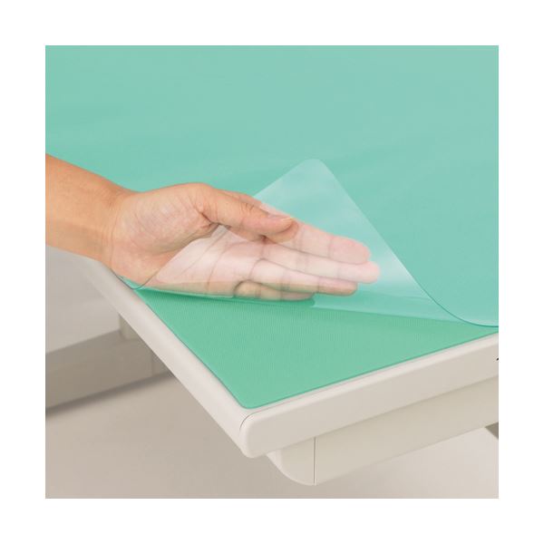 （まとめ） ライオン事務器 デスクマット PVC製光沢仕上 ダブル（グリーンマット付） 1050×625×0.8mm No.6-PE 1枚 (×3セット)