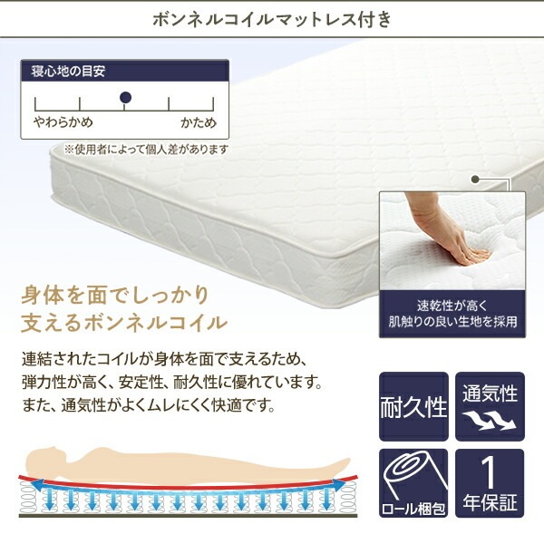 デスク付 ロフトベッド シングル ベッド（黒）+デスク（WNT）90cm ポケットマット付