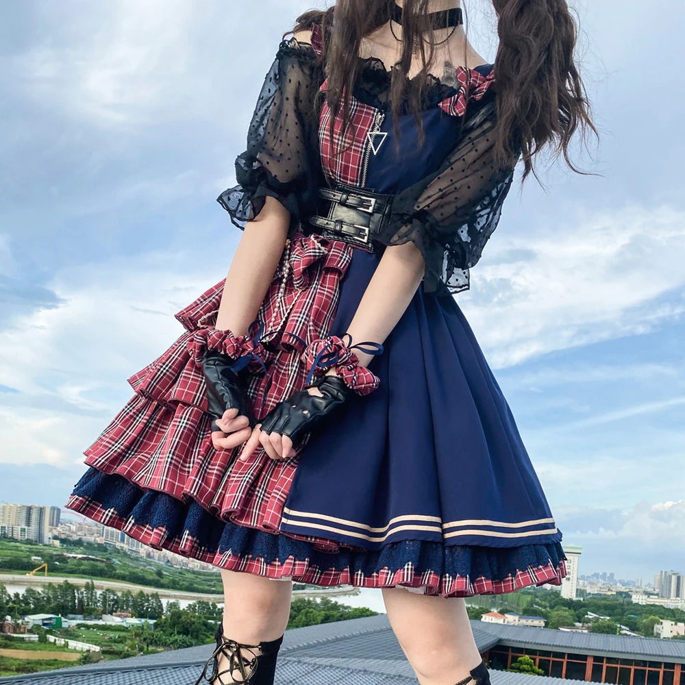 ミラーガールjskパンクエレクトロニックミュージックガールスイートクールロリータロリータサスペンダードレス