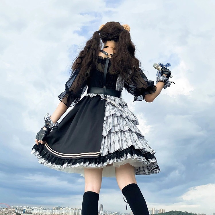 ミラーガールjskパンクエレクトロニックミュージックガールスイートクールロリータロリータサスペンダードレス