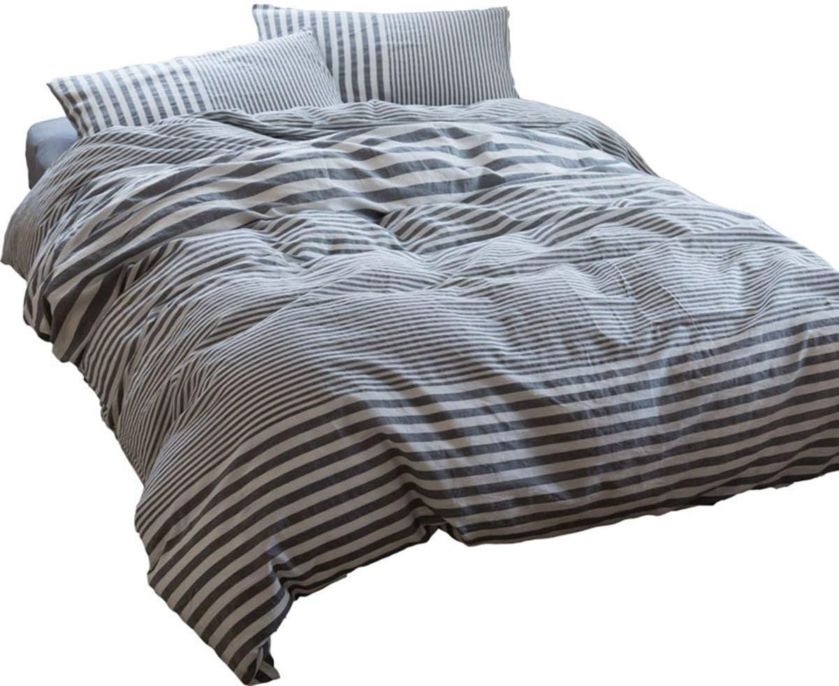 【ダブル布団カバー1枚枕カバー2枚】オーガニックコットン洗いざらしの綿100% 掛ふとんカバー ダブル 3点セット掛け布団カバー 枕カバー 洗い替え 寝具カバー 防ダニ グラデーションストライプ (