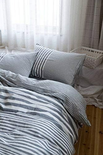 【ダブル布団カバー1枚枕カバー2枚】オーガニックコットン洗いざらしの綿100% 掛ふとんカバー ダブル 3点セット掛け布団カバー 枕カバー 洗い替え 寝具カバー 防ダニ グラデーションストライプ (