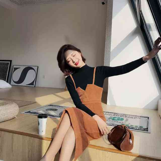 【即納】セットアップ レディース ニット スカート トップス 秋冬 ワンピース 大きいサイズ タートルネックタイトスカート 痩せて見える スレンダー コーデュロイ風 ハイネックニットトップス お出かけ