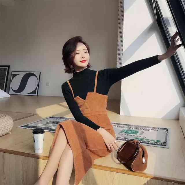 【即納】セットアップ レディース ニット スカート トップス 秋冬 ワンピース 大きいサイズ タートルネックタイトスカート 痩せて見える スレンダー コーデュロイ風 ハイネックニットトップス お出かけ