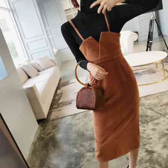 【即納】セットアップ レディース ニット スカート トップス 秋冬 ワンピース 大きいサイズ タートルネックタイトスカート 痩せて見える スレンダー コーデュロイ風 ハイネックニットトップス お出かけ