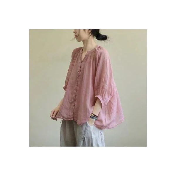 麻 リネン混 トップス レディース きれいめ カジュアル おしゃれ 薄手 カットソー シャツ ナチュラル 七分袖 涼しい Vネック リラックス 韓国 コーデ ブラウス 麻 リネン混 トップス レディース きれいめ カジュアル おしゃれ 薄手 カットソー シャツ ナチュラル 七分袖 涼しい Vネック リラックス 韓国 コーデ ブラウス