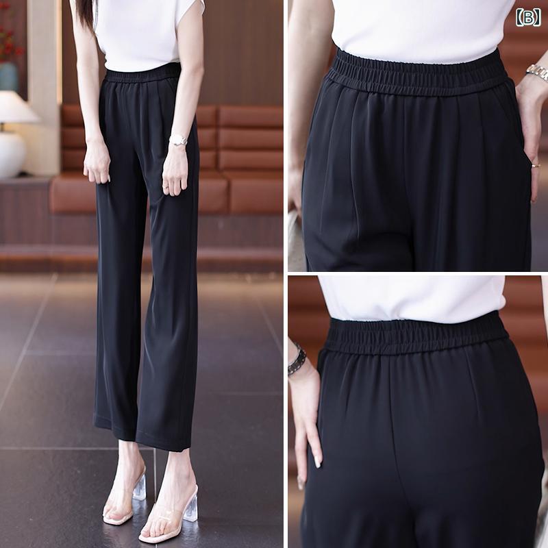レディース ファッション おしゃれ 九分丈 ひんやり 涼しい 快適 ワイドレッグ パンツ 夏 薄手 涼しい ハイウエスト ストレート パンツ 通気性 快適 クール パンツ