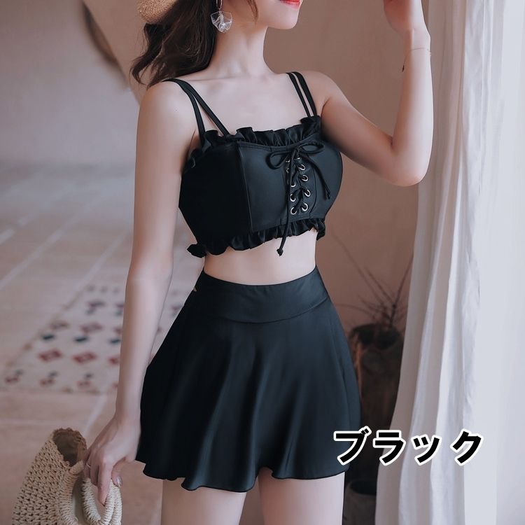 ワンピース 水着 ビキニ スイムウェア タンキニ フリル キャミ ショートパンツ スカパン セパレート 上下セット レースアップ 大人可愛い きれいめ シンプル おしゃれ レトロ 存在感 カジュアル