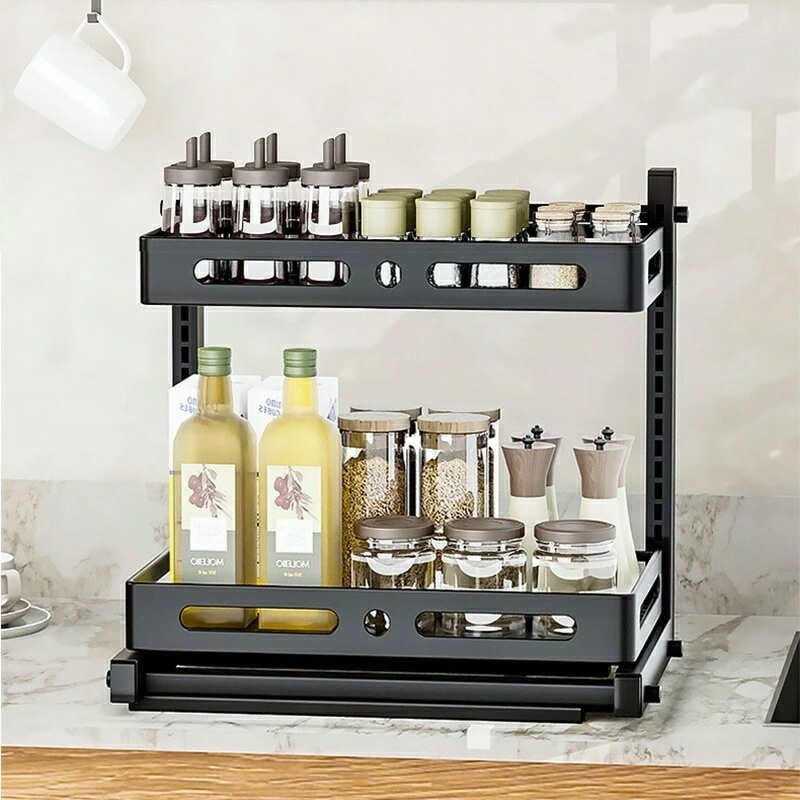 スライド式収納ラック シンク下収納 キッチンラック 調味料入れ収納 小物収納 おしゃれ ブラック ホワイト キッチン収納 炭素鋼 丈夫 便利 省スペース スライド式収納ラック シンク下収納 キッチンラック 調味料入れ収納 小物収納 おしゃれ ブラック ホワイト キッチン収納 炭素鋼 丈夫 便利 省スペース