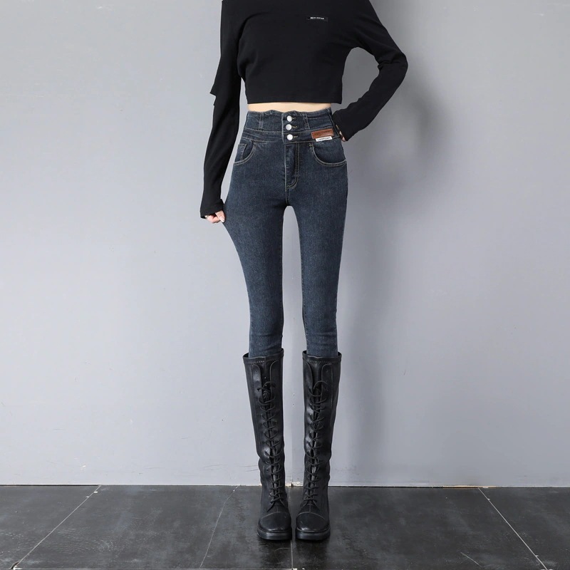 小さい足ジーンズ着痩せ新型ハイウエストジーンズ弾力ジーンズ レトロ タイトパンツ鉛筆ズボンスキニーデニムパンツQNZK32