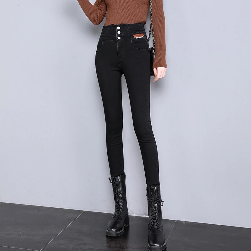 小さい足ジーンズ着痩せ新型ハイウエストジーンズ弾力ジーンズ レトロ タイトパンツ鉛筆ズボンスキニーデニムパンツQNZK32