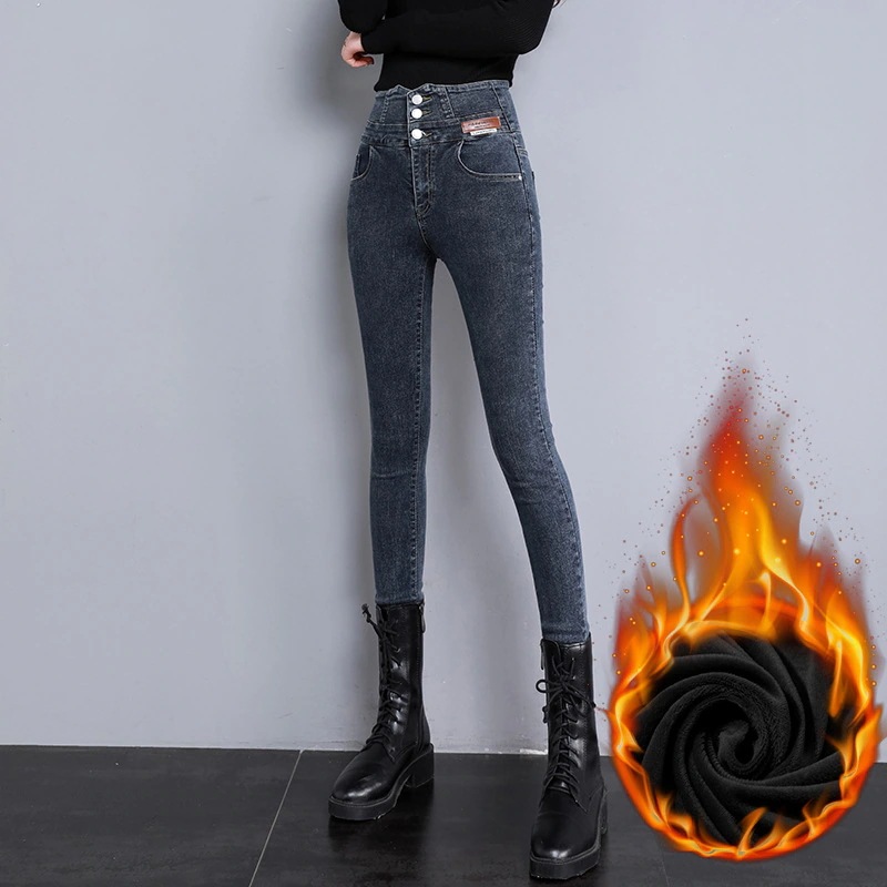 小さい足ジーンズ着痩せ新型ハイウエストジーンズ弾力ジーンズ レトロ タイトパンツ鉛筆ズボンスキニーデニムパンツQNZK32