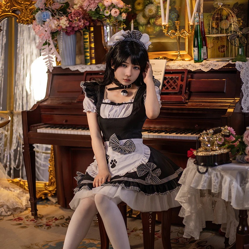 猫娘古典系白黒メイド服メイド服ハロウィーン服コスプレ衣装 猫娘古典系白黒メイド服メイド服ハロウィーン服コスプレ衣装