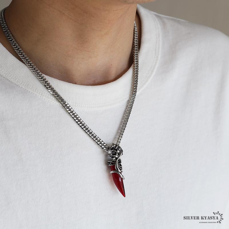 ウルフファング＆ダブル喜平ネックレス [n881-red-n348-6mm]