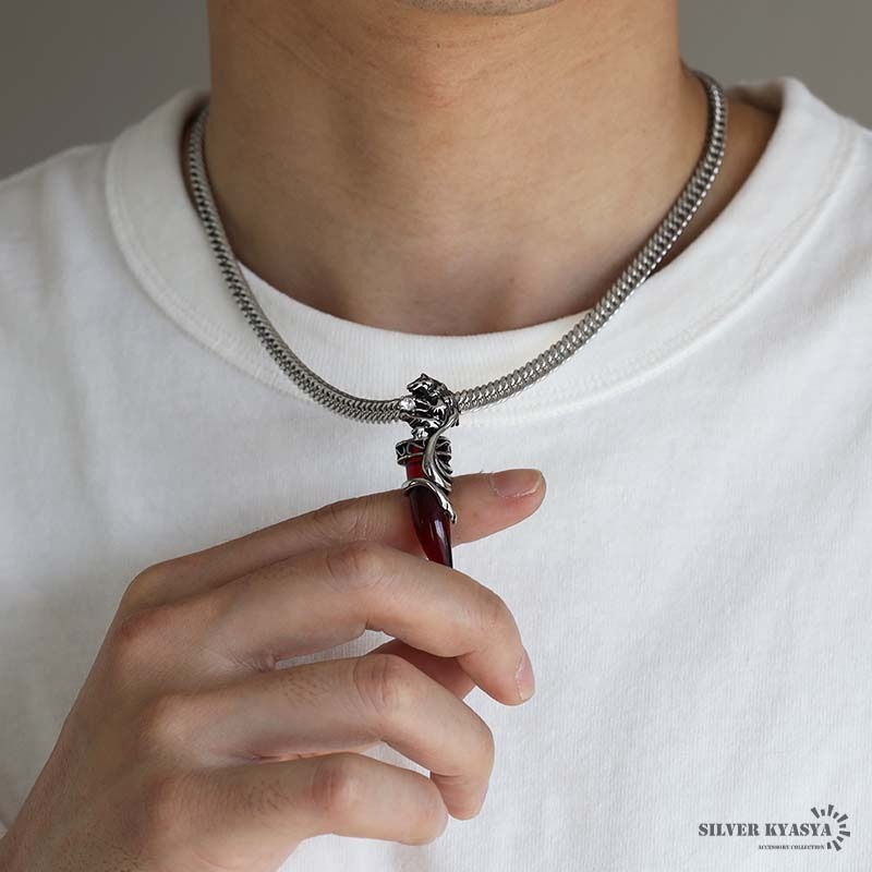 ウルフファング＆ダブル喜平ネックレス [n881-red-n348-6mm]