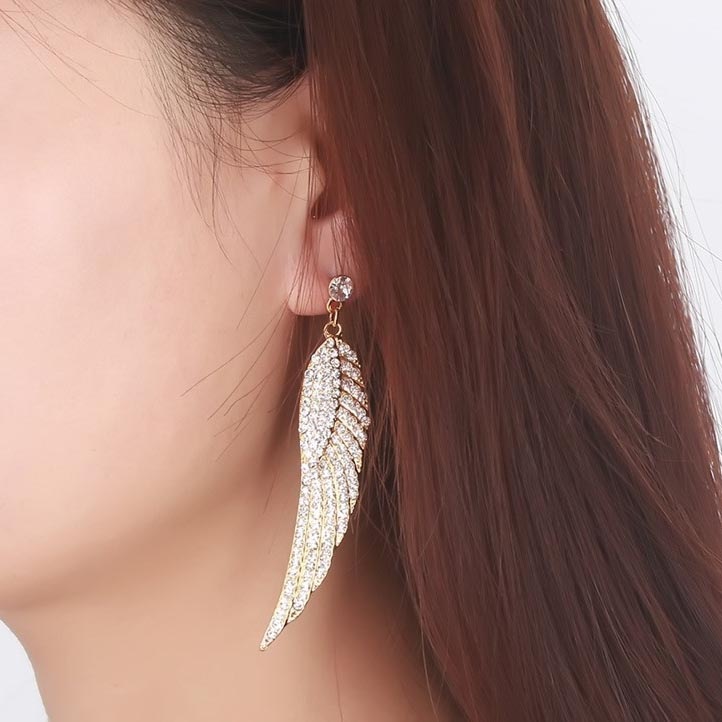 ビッグエンジェルウイングピアス 1ペア販売 両耳 翼 羽根 クリスタル キラキラ 揺れる 大きい 発表会 シルバー 銀色 ゴールド 金色 プレゼント 男性 女性 チャーム ew-00-00881xx